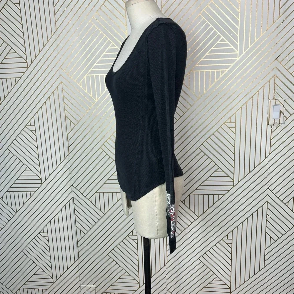 Free People Bandana Cuff Thermal‎ Top in Black Size US XS